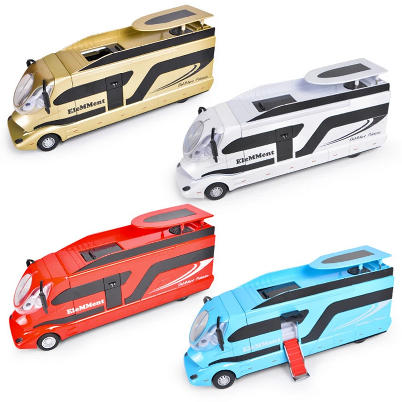 New Diecast Luxury RV Recreational Dining Car Model Metal Toy Camper Van Motorhome Touring Car Model Sound and Light Kids Gifts