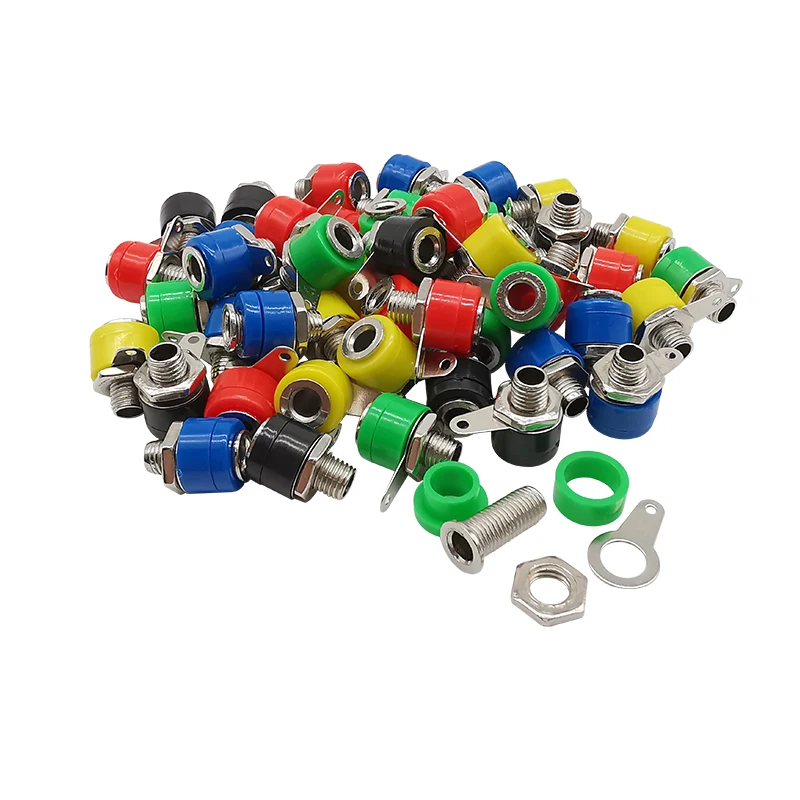 50Pcs 4mm Banana Socket Binding Post Test Connector Terminals Kit 4mm Banana Female Plug Jack DIY Nut Panel Mount Adapter