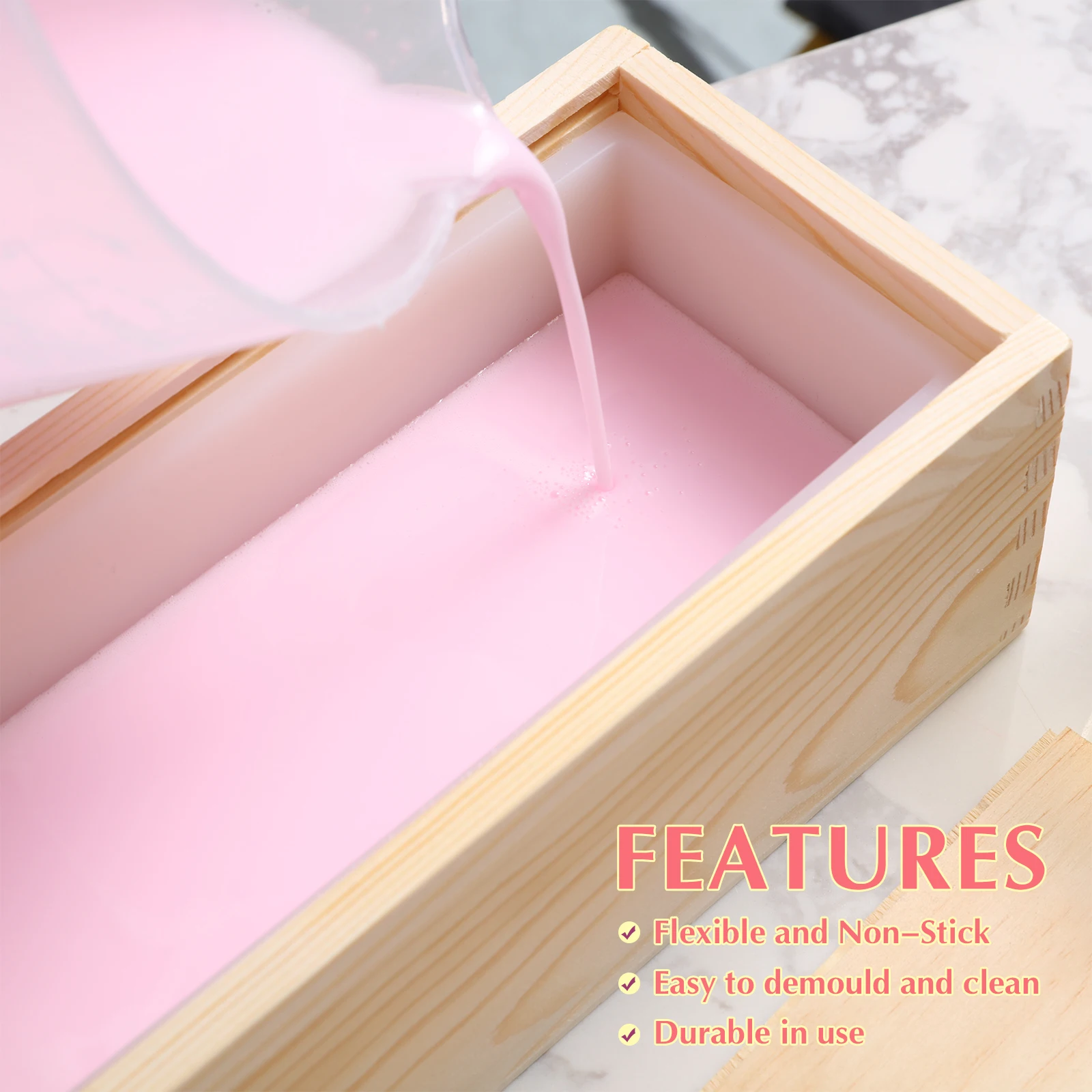 Long Rectangle Silicone Soap Mold Silicone Liner with Wooden Box Handmade Swirl Soap Making Tool