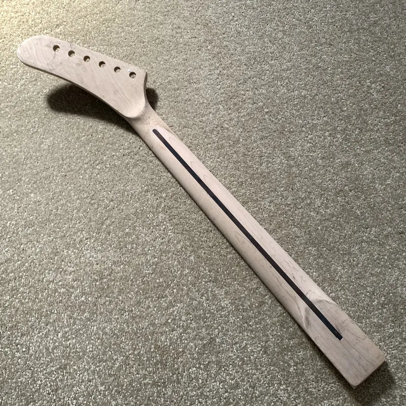 HN611 Unfinished Electric Guitar Neck No Paints No Frets Fingerboard with Cracks Banana Headstock for DIY Decorations