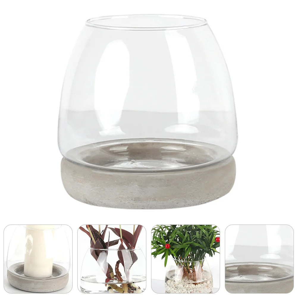 

Glass Vase with Cement Base Elegant Floral Wall Decor Simple Lines High Quality Material Glass Vase Simple Flower Ware