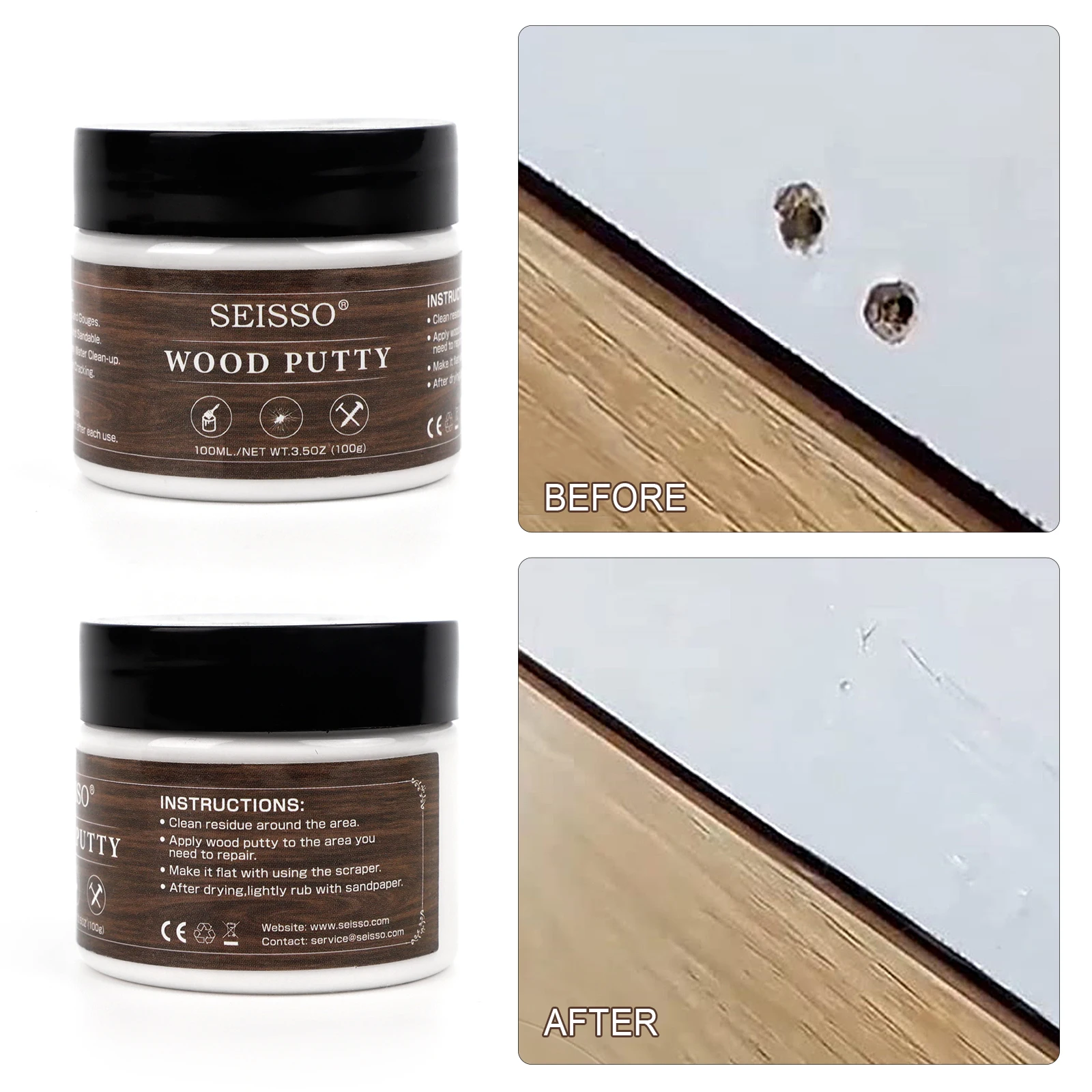 Water-Based Wood Putty 100g for Damaged Wood Repair and Patch can be Dyed and Dried Quickly