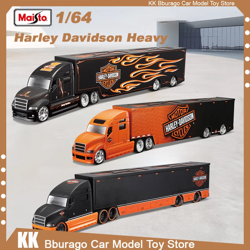 

33cm Maisto 1:64 Extra long Harley Davidson Heavy Transport Vehicle Container Trailer Diecast Model Alloy Luxury Vehicle Toys