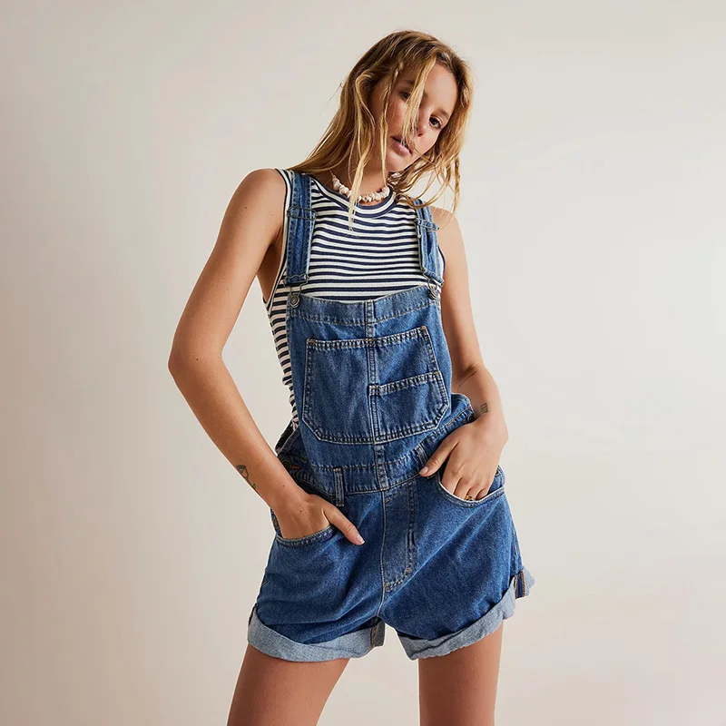 

Sweet Adjustable Strap Overall Washing Denim Cargo Short Casual Fashion Jean Shorts 2025 Spring Summer New Lady Y2k Clothing