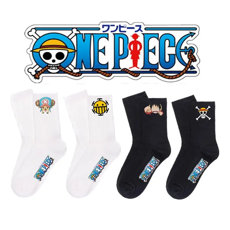 Anime One Piece Figures Pure Cotton Knitted Stockings Cartoon Luffy Zoro Printed Outdoor Sports Socks Winter Warm Mid-Calf Socks