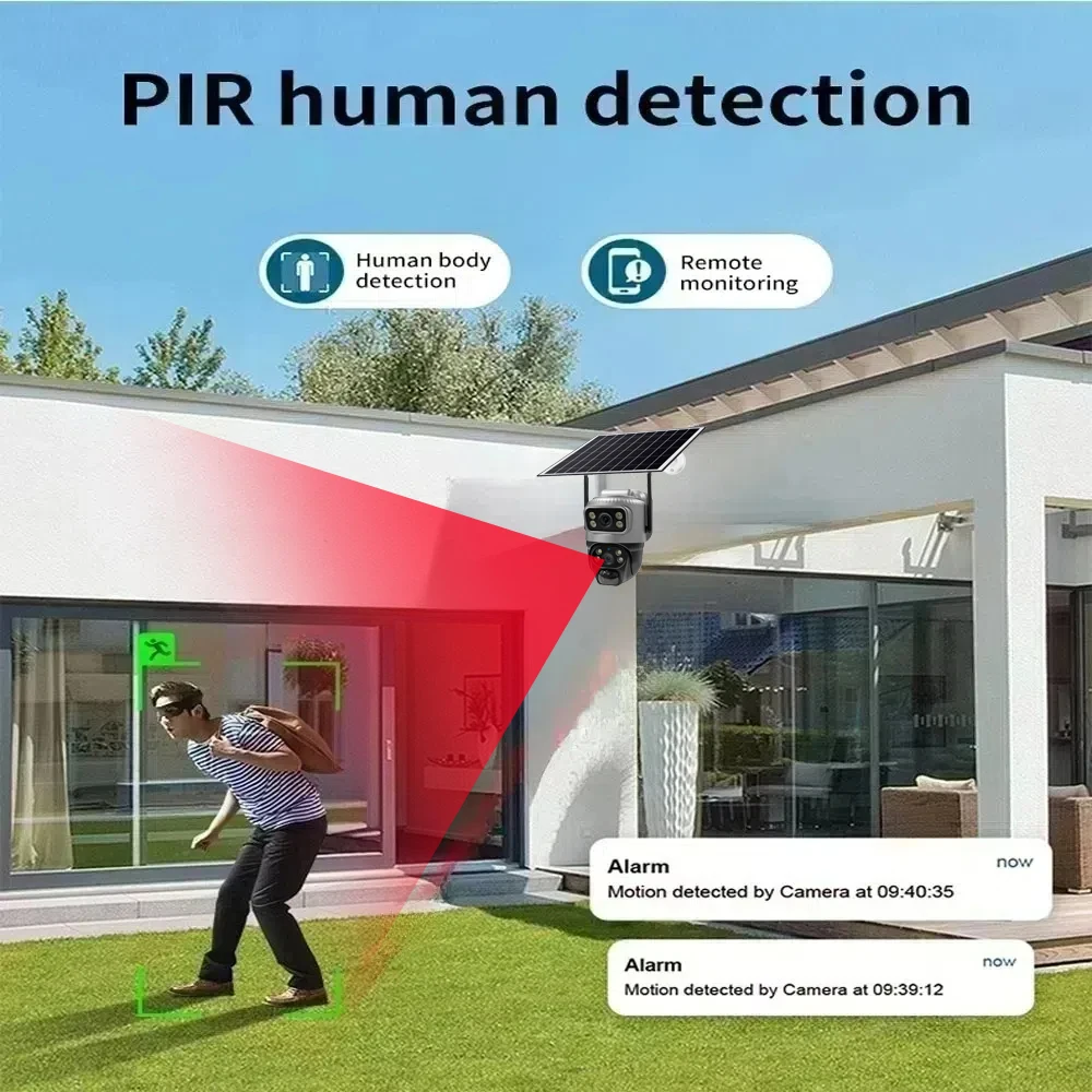 8MP 4K HD Solar WiFi Camera Outdoor Built-in Battery Dual Lens Night Vision Security Camera PIR Human Detection Surveillance Cam
