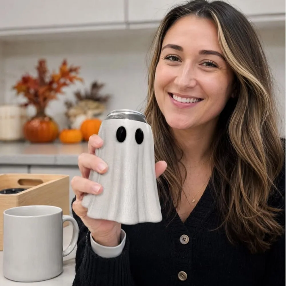 3D Printed Halloween Ghost Can Sleeve Spooky Shaped 8/12/16 Oz Halloween Ghost Can Holder Insulated Reusable