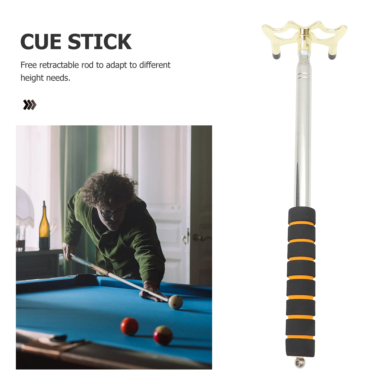 Telescopic Pool Cue Bridge Stick Orange Handle Gold Fork Adjustable Length Billiard Cue Holder Stand Gaming Supplies Pool Table