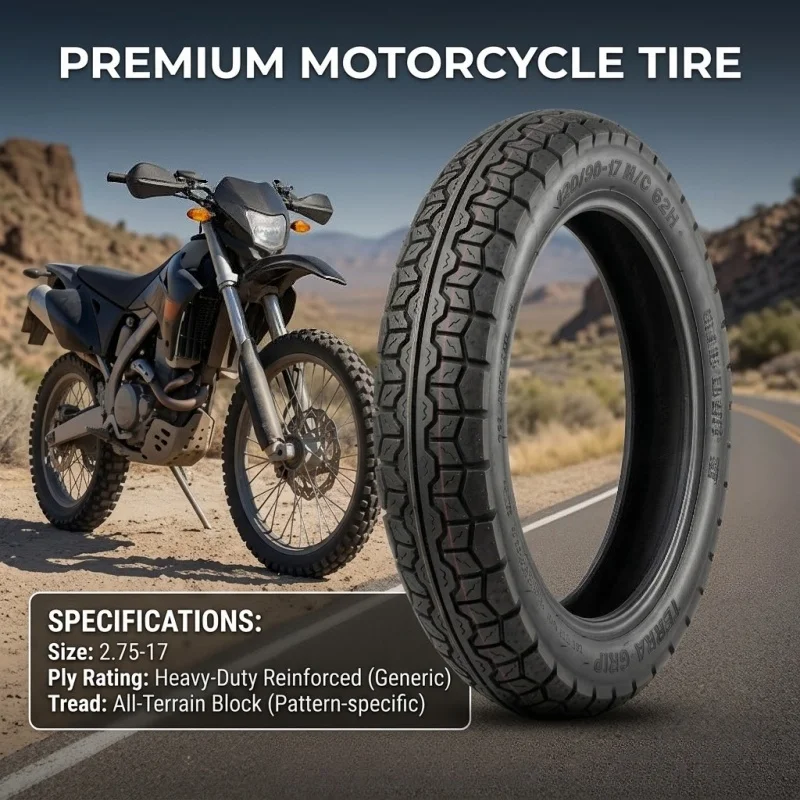 1Pc Motorcycle Tire 2.75-17 2.75-18 Front Wheel Off Road Knobby Tubeless Tyre Dirt Pit Bike Enduro Wear Resistant Durable Rubber