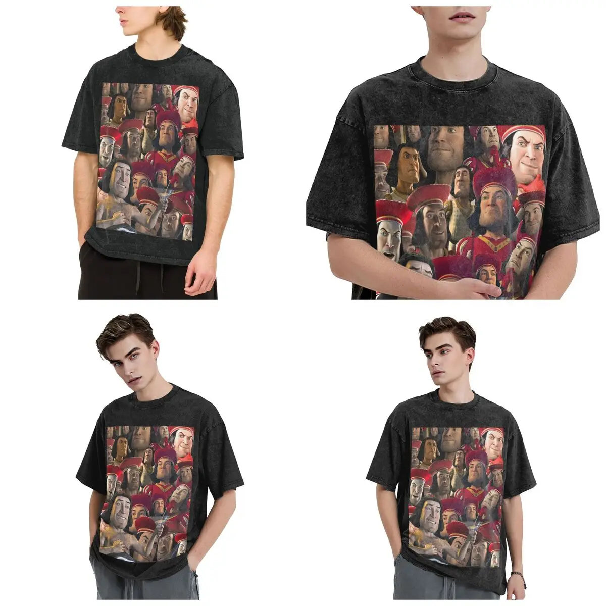 تي شيرت Streetwear Lord Farquaad تي شيرت مغسول بأكمام قصيرة تي شيرت هيب هوب تي شيرت علوي تي شيرت للرجال والنساء