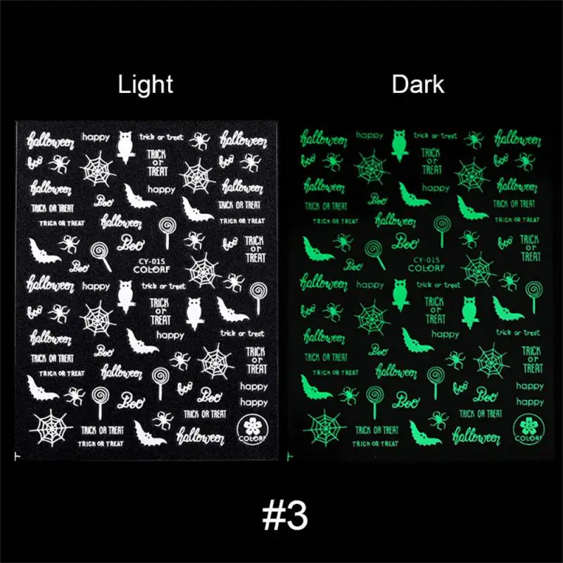 Stylish Nail Art Stickers Fashionable Luminous Effect Lasting Skull Unique Design Halloween 3d Nail Stickers Nail Stickers Grass