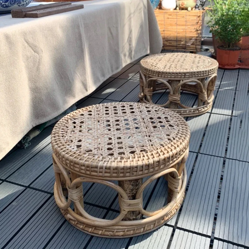 

Rattan stool light luxury bamboo woven garden stool study tea dance home low stool simple creative flower stand small bench