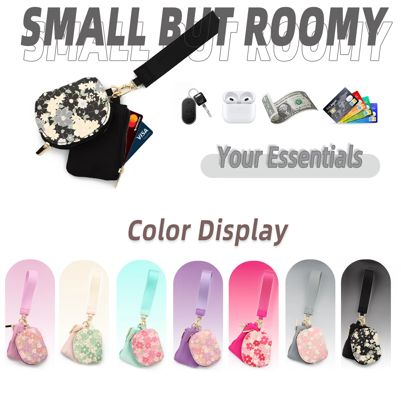 

2025 New Lulu Dual Pouch Coin Purse Multi-Functional Nylon Wrist Bag Zipper Closure Convenient for Bank Cards Printed Card Bag