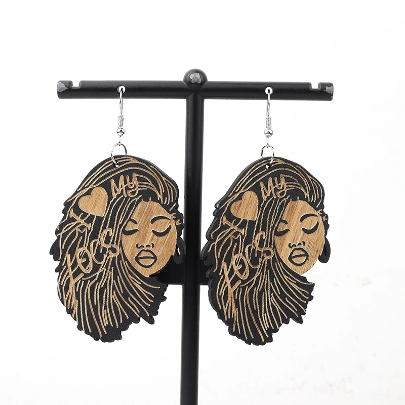I love My Locs Woman Wooden Earrings