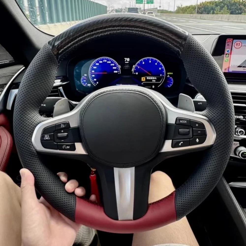 

Car Interior Steering Wheel Cover Carbon Fiber Leather For BMW M Sport G30 G02 X5 F40 F41 GG82 M4 Steering Wrap Car Accessories
