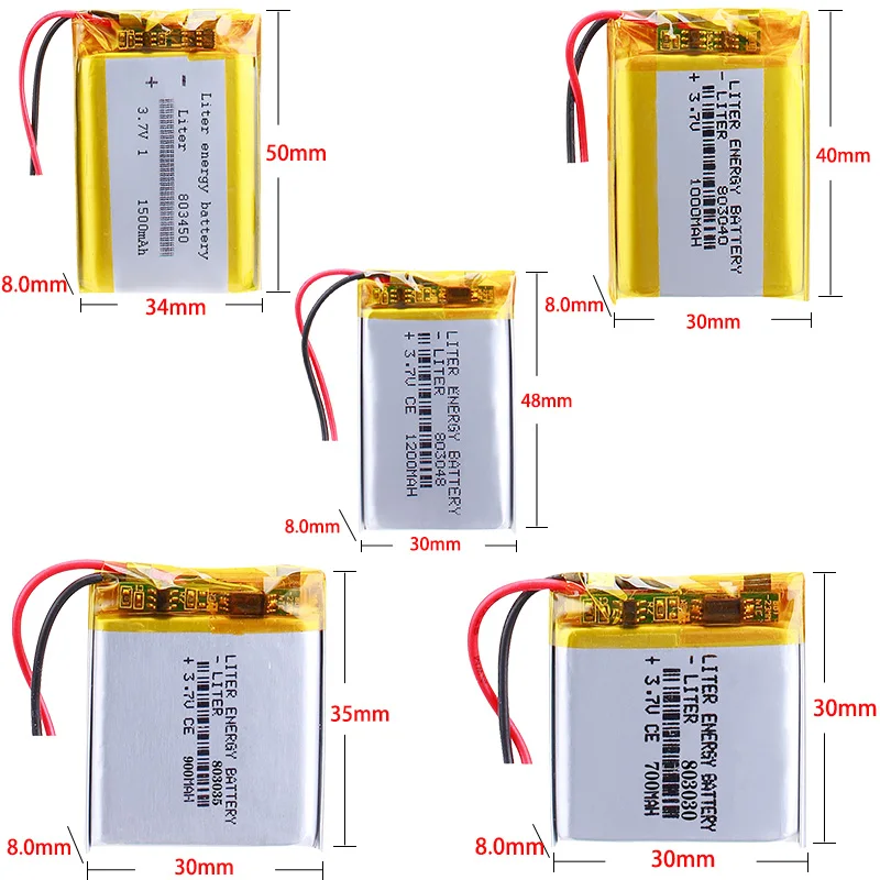 803030 700mah 803035 900mah 803040 1000mah 803048 1200mah 803045 1500mah 3.7V polymer lithium battery