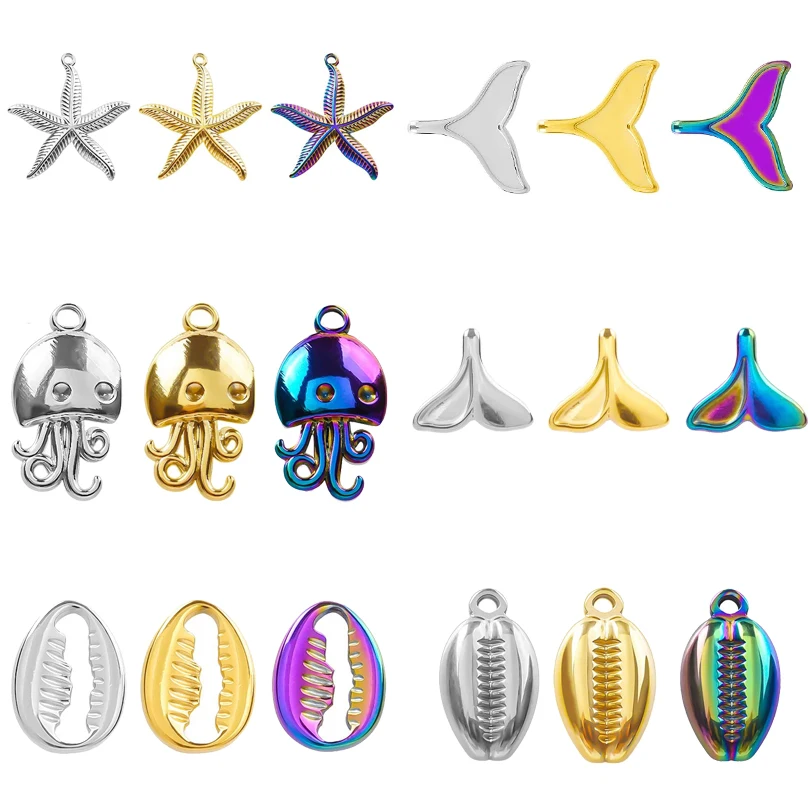 10PCS New Sea Animals Octopus Whale Tail Squid DIY Charms Pendants for Necklace Accessories Marine Shell Starfish Jewelry Making