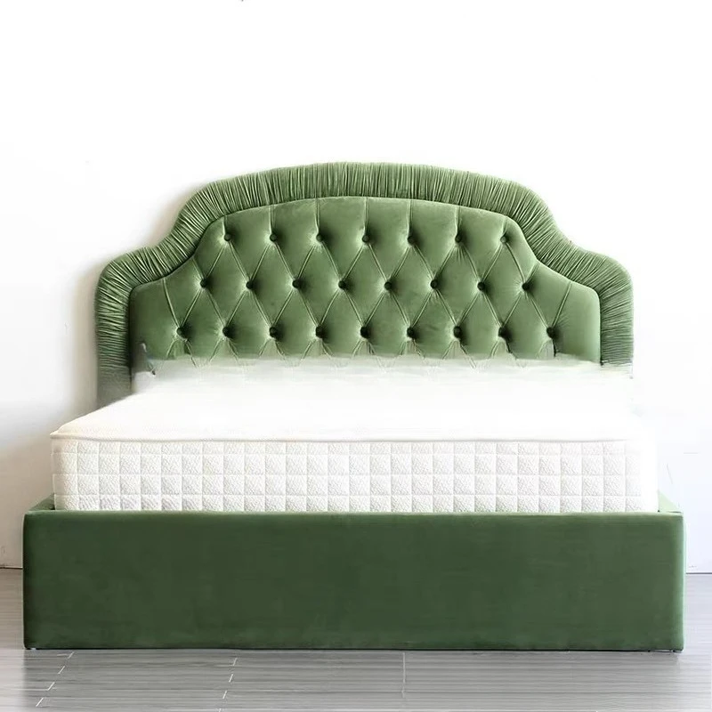 

American simple cloth art buckle master bedroom double bed Nordic light luxury princess soft bed Internet celebrity