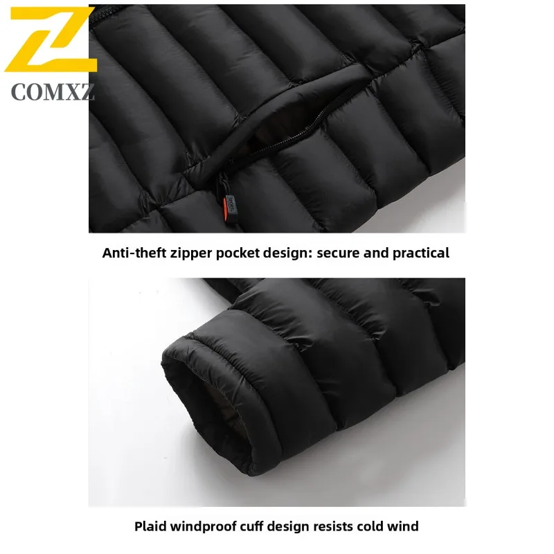 COMXZ Men Winter Jacket Quilted Fleece Lined Long Sleeve Detachable Hood Casual Jacket Fashion Windproof Versatile Cotton Coat