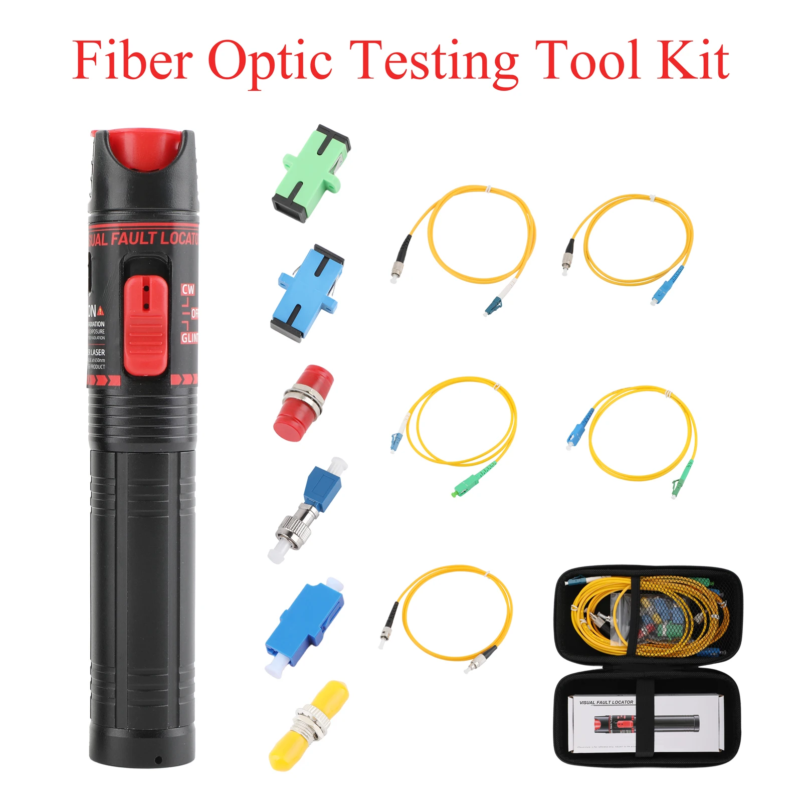 

12PCS Fiber Optic Cable Test Kit-Rechargeable 15-100MW FTTH Optic Pen for FC Male to LC Female APC/SC UPC/ST and 5 Patch Cords