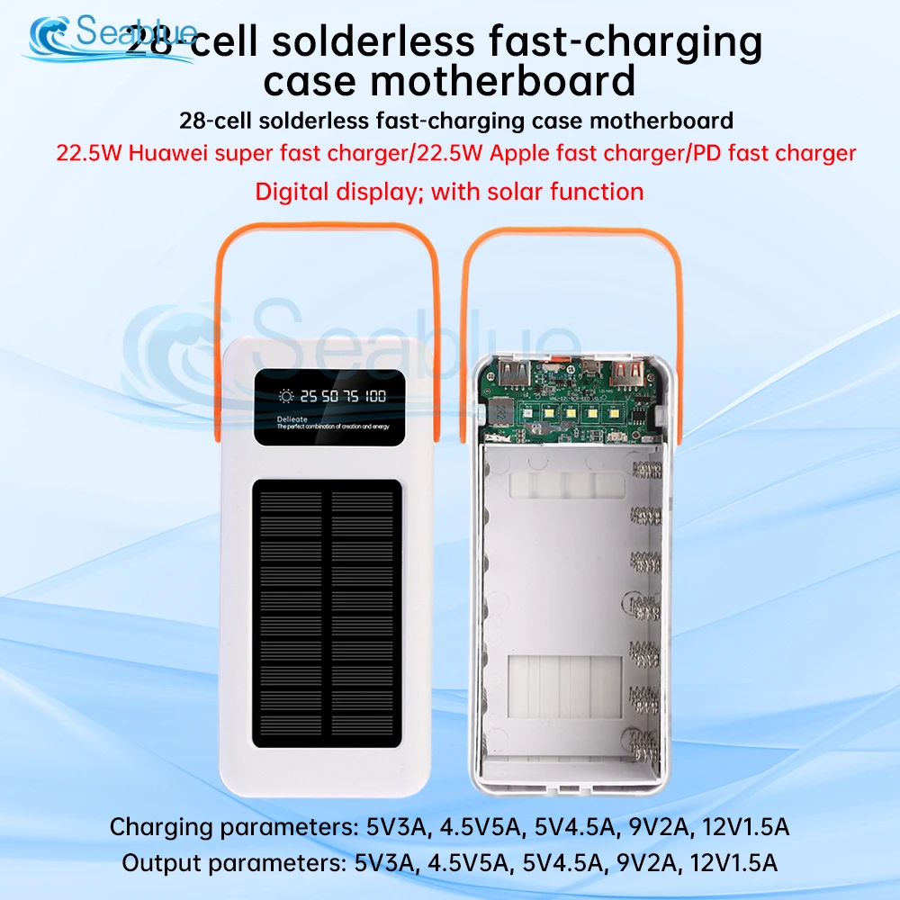 5V 3A 22.5W 28X 18650 Micro USB Type-C Battery Solar Fast Charger Case DIY Power Bank Box For Phone Electronic Charging