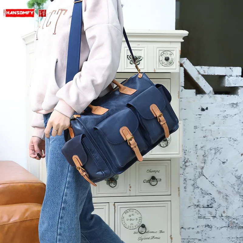 Genuine Leather Women's Handbags Lady Shoulder Messenger Luggage Bag Large Capacity Travel Bag Fitness Sports Storage Tote Bags