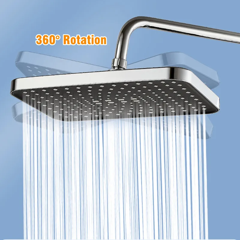 Luxury 12 Inch High Pressure Top Spray Rain Shower Head Larger Flow Supercharge Rainfall Showerhead 360° Swivel Water Saving