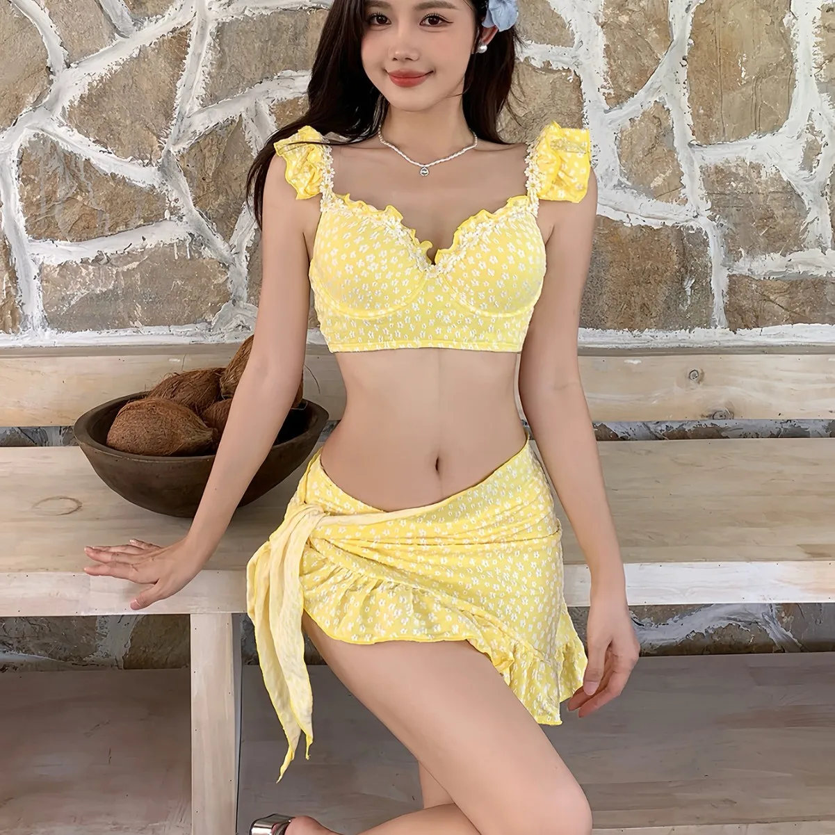 Costume da bagno sexy da donna 3 pezzi con gonna avvolgente dimagrante Beach Resort Hot Spring Costume da bagno Cover Up Costumi da bagno per le vacanze Spa termico ​ ​