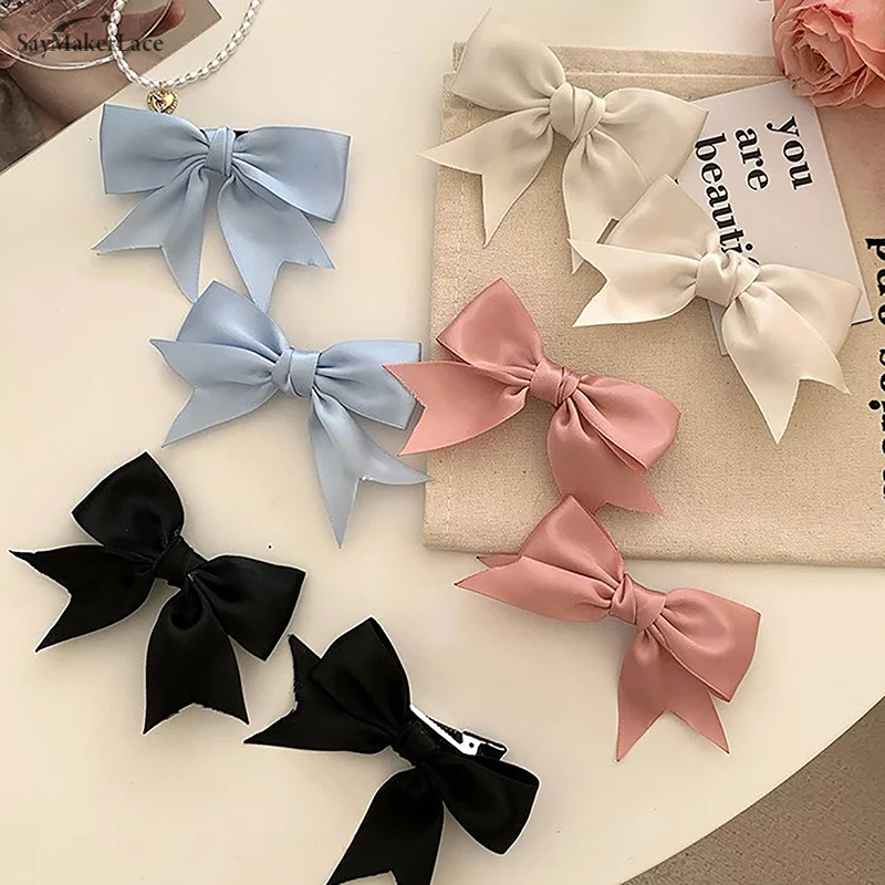 1pcs Fashion Satin Bow Hair Clips For Girls Kawii Elegant Barrettes Cute Hair Accessoires Ribbon Woman Hairpins Hairgrip