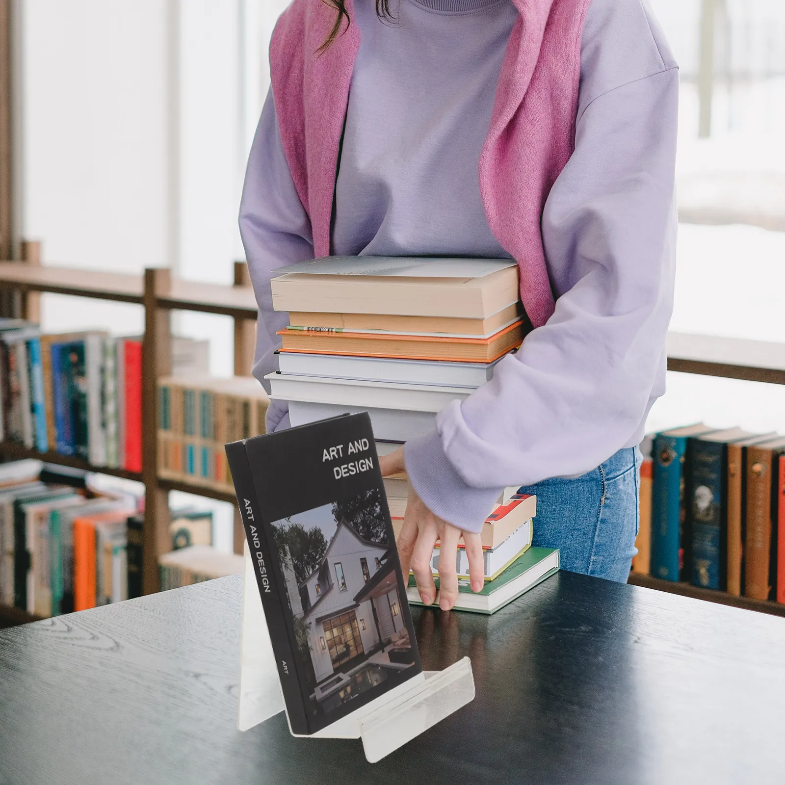 

Прозрачная акриловая подставка для книг, широкая полка для хранения виниловых пластинок, настольный органайзер для винила, CD-дисков, журналов, для офиса и дома