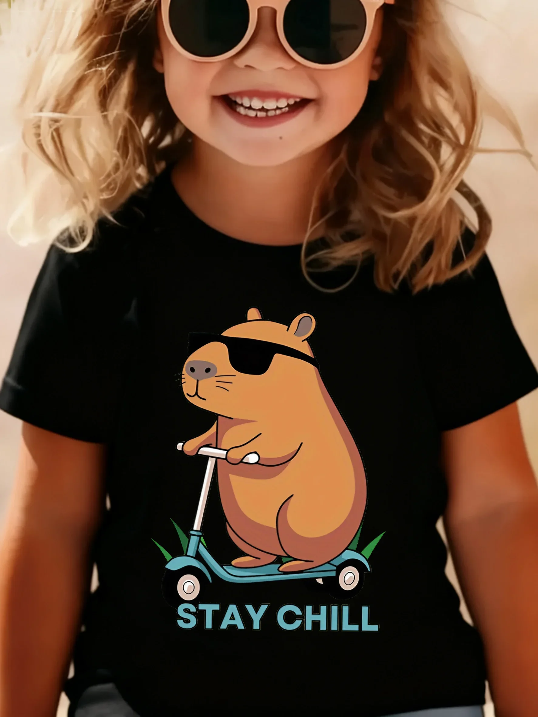 Lustiges, stilvolles Capybara-Mode-Design T-Shirt, Manga Kinder T-Shirt für Jungen und Mädchen, Sommer Frühling Casual Top Tee