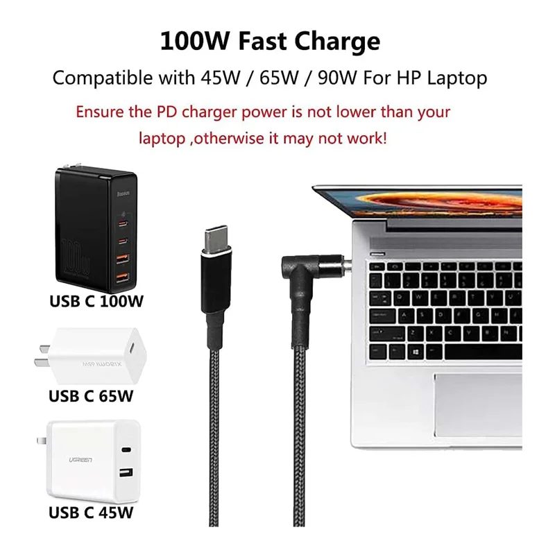 

【Price Drop】USB C — адаптер кабеля для зарядки ноутбука типа C в преобразователь постоянного тока 4,5 x 3,0 мм, 100 Вт, PD, шнур питания для зарядного устройства для HP