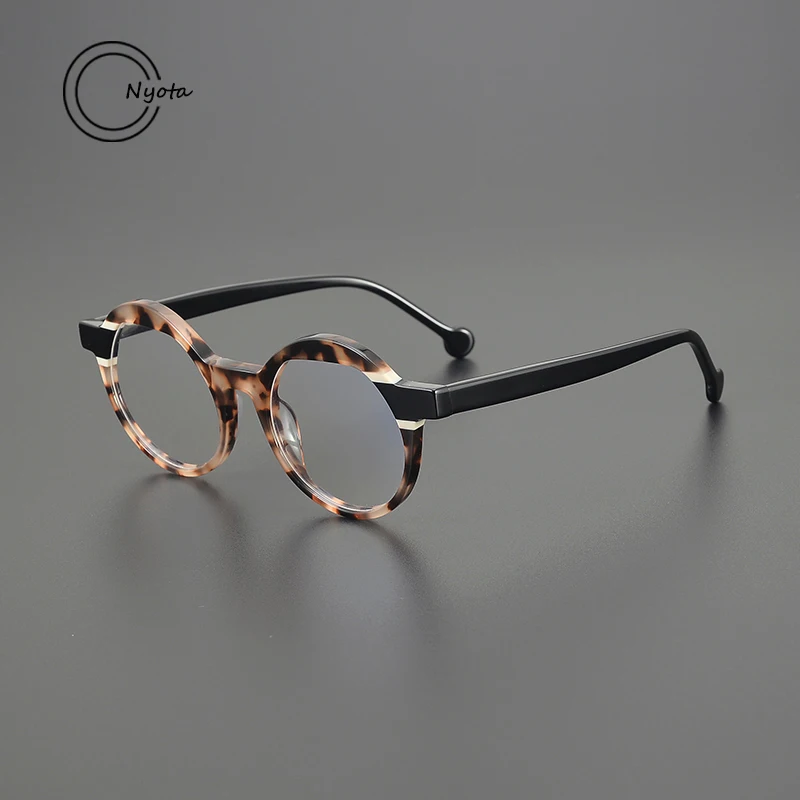 Montura de gafas de acetato redonda Retro de alta calidad para mujeres y hombres, gafas personalizadas de lectura para miopía óptica artística a la moda