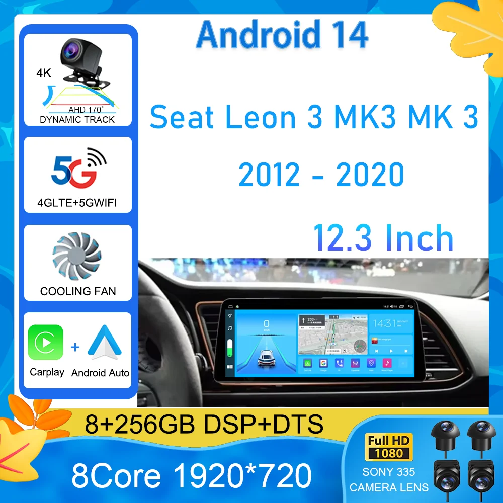 หน้าจอแอนดรอยด์ 15 ขนาด 12.3 นิ้ว สำหรับรถยนต์ Seat Leon 3 MK3 MK 3 ปี 2012 - 2020 เครื่องเสียงติดรถยนต์พร้อมระบบนำทาง GPS 4G DSP BT Carplay เครื่องเล่นวิดีโออัตโนมัติ
