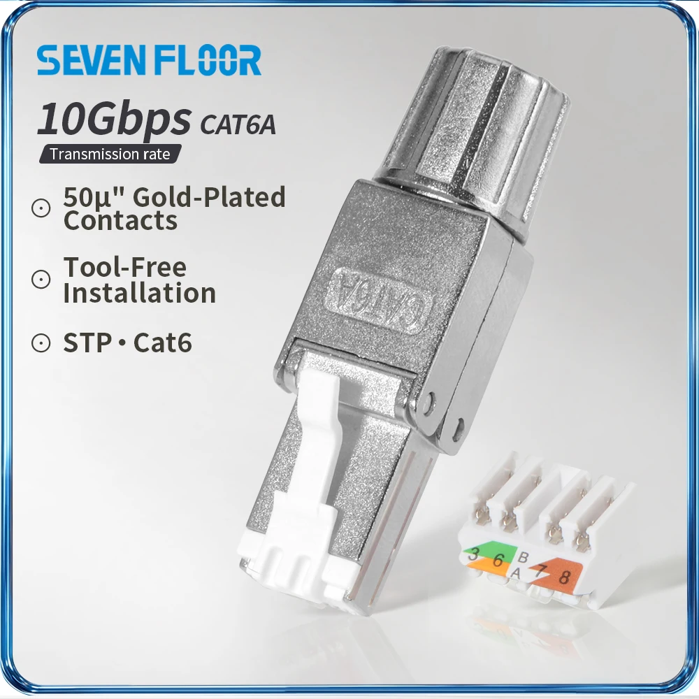 Shielded Toolless RJ45 Cat6A Connector, 10Gbps 500MHz Termination Plug for 23-26AWG LAN Ethernet Cable