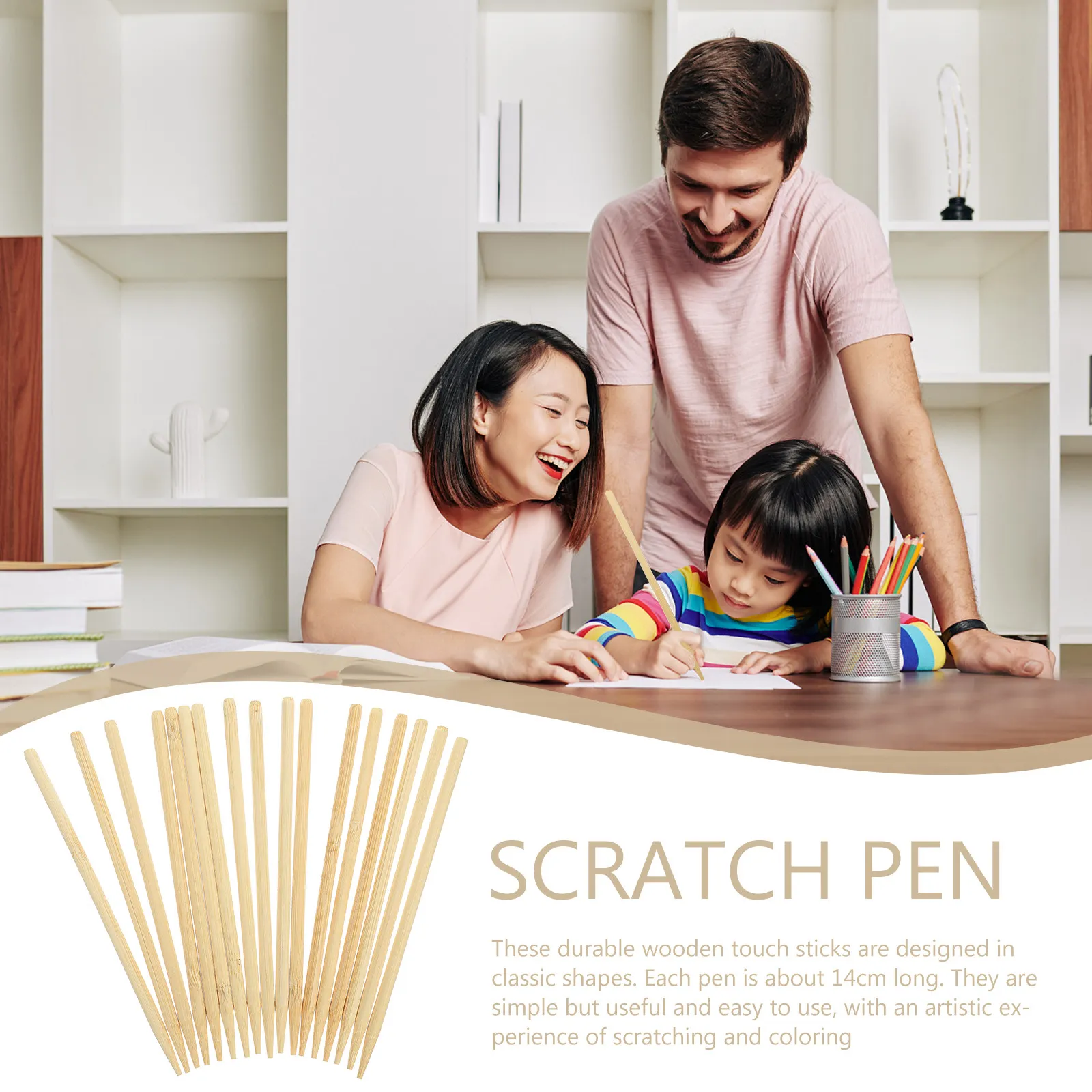 100Pcs Light Brown Wooden Scratch Pens Natural Wood Texture Smooth Surface for Drawing Painting DIY Scratch Paper Art