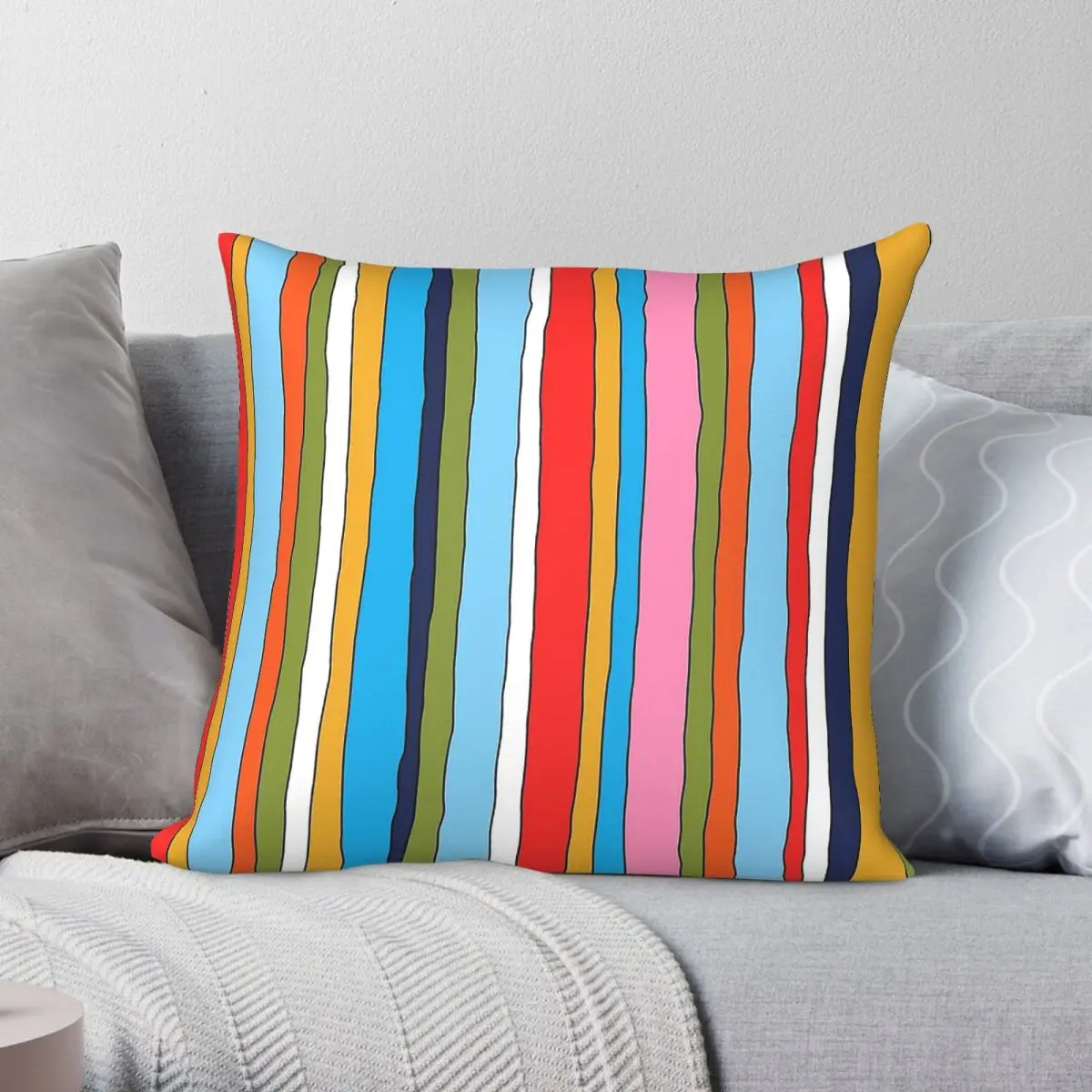 Retro Stripes Blue Mustard Olive Red Square Pillowcase Polyester Linen Velvet Pattern Zip Pillow Case Sofa Cushion Cover 45x45