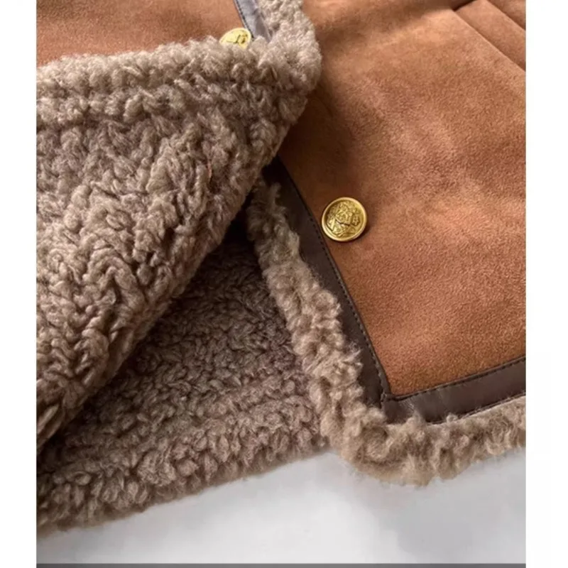 سترة نسائية شتوية من القطيفة المقلدة الراقية سترة نسائية شتوية قصيرة من الفرو المقلد سترة متكاملة من جلد الخراف الصناعي قطعة واحدة سميكة #6
