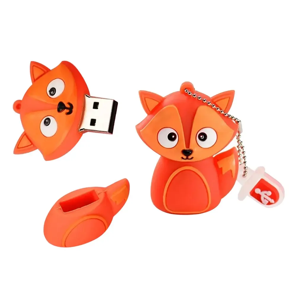 Pendrive de almacenamiento externo de animales de dibujos animados, unidad Flash USB con capacidad Real, regalo creativo, lindo Zorro, 64GB