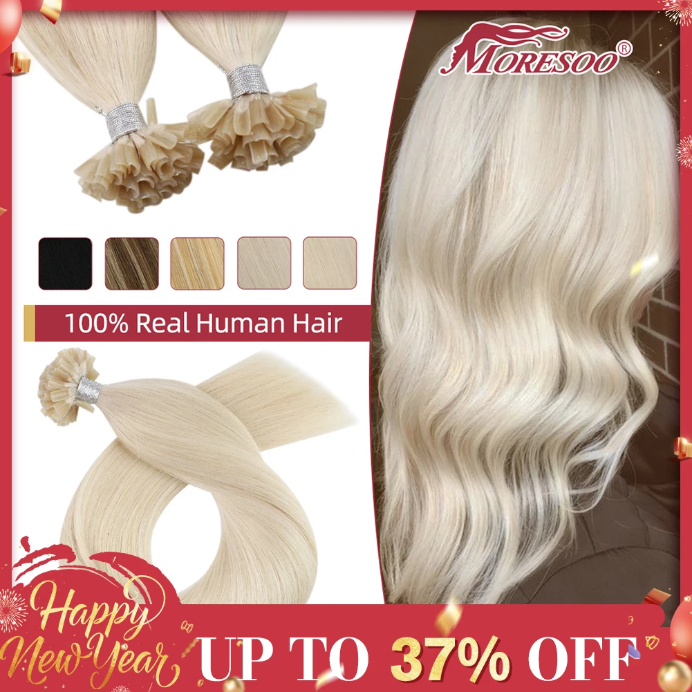 Moresoo U Tip Hair Extensions Human Hair Keratin Straight White Blonde Hot Fusion 100% Natural Human Hair Machine Remy Nail Tips