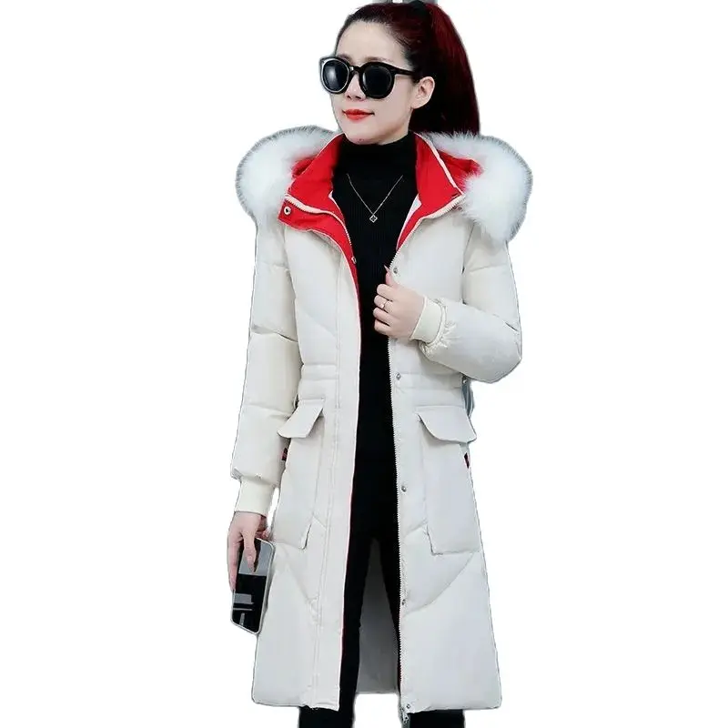 

Long Over-the-knee Down Cotton-padded Women's Winter Coat Slim Hooded Big Fur Collar Explosion Cotton-padded Overcoat