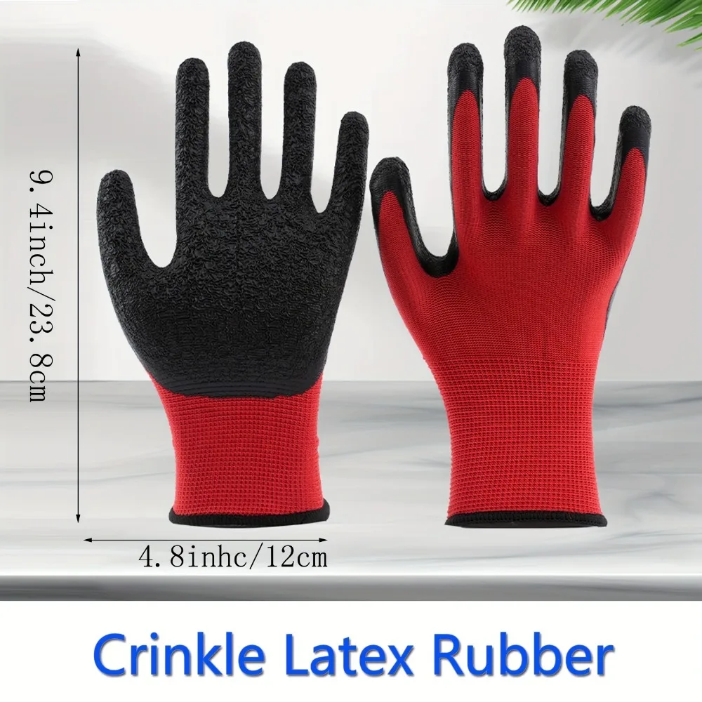 12 Pairs Breathable & Durable Safety Gloves - Crinkle Latex Grip, Unisex, Perfect for Construction, Gardening, Landscaping