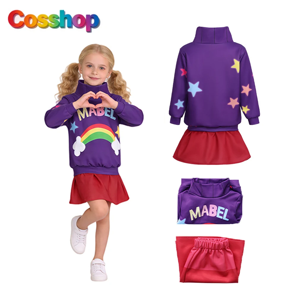 

Cartoon Falls of Gravity Cosplay Mabel Top Skirt Stage Uniform Full Set Adult Women Performance Halloween Carnival Party
