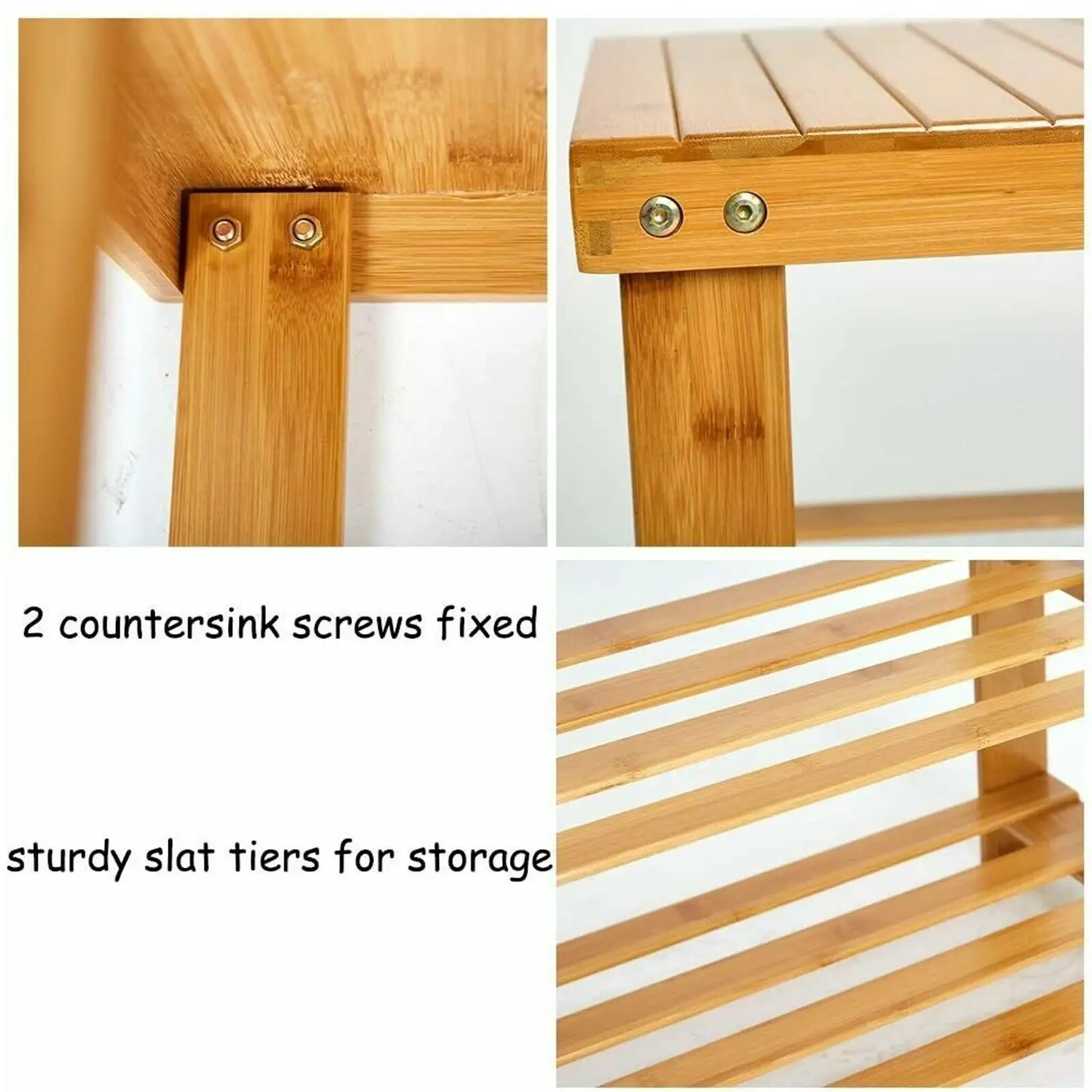 3 Tier Bamboo Shoe Storage Rack Wood Bench Seat Entryway Shelf Organizer