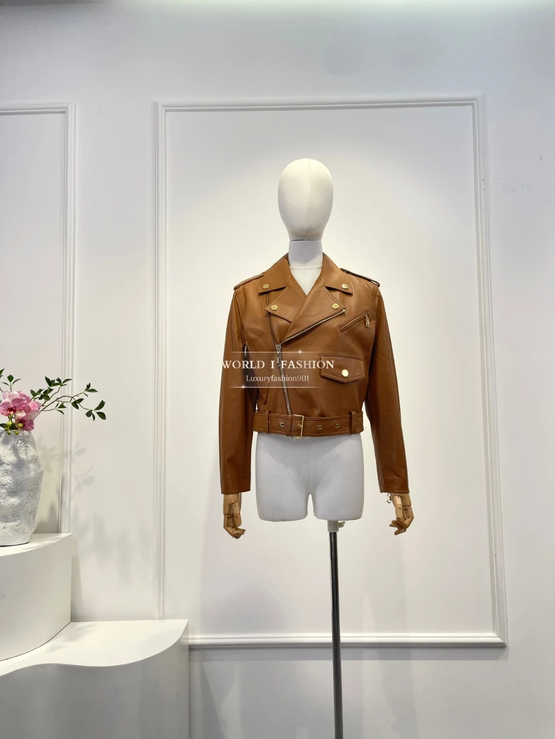 

Woman Clothes Brown/Black Leather Long Sleeve Lapel Coat Tops Leather Jacket for Women