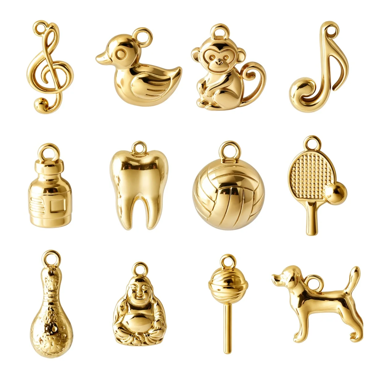 6 Stück Edelstahl-Sportanhänger: Fußball, Volleyball, Hockey, Golf, DIY-Anhänger, Tierzähne, Maitreya, Lollipop, Sortierter Schmuck – Detail 1