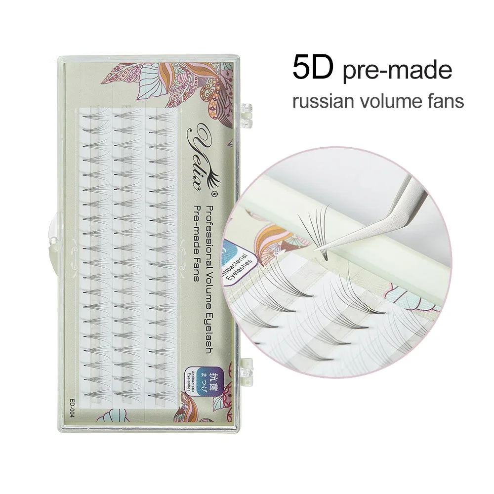 Yelix 5D Russian Volume Eyelash 60 Bunches Premade Volume Fans Natural Short Stem Eyelash Blister Lash Extensions Supplies