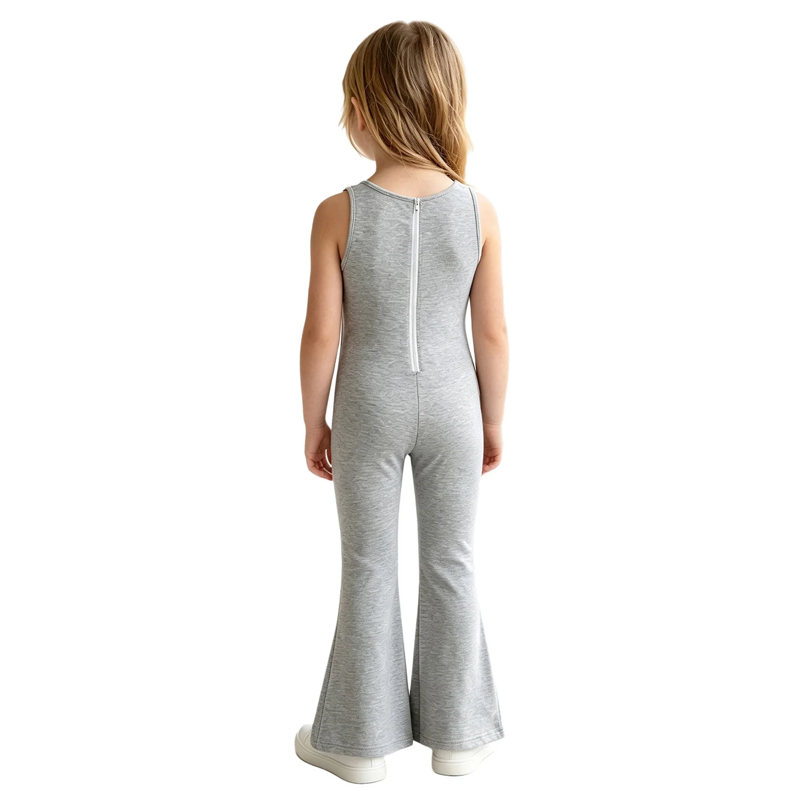 Kids Girls Anti-stripping Back Invisible Zipper Bell-bottom Bodysuit Special Needs Adaptive Jumpsuit One Piece Casual Rompers