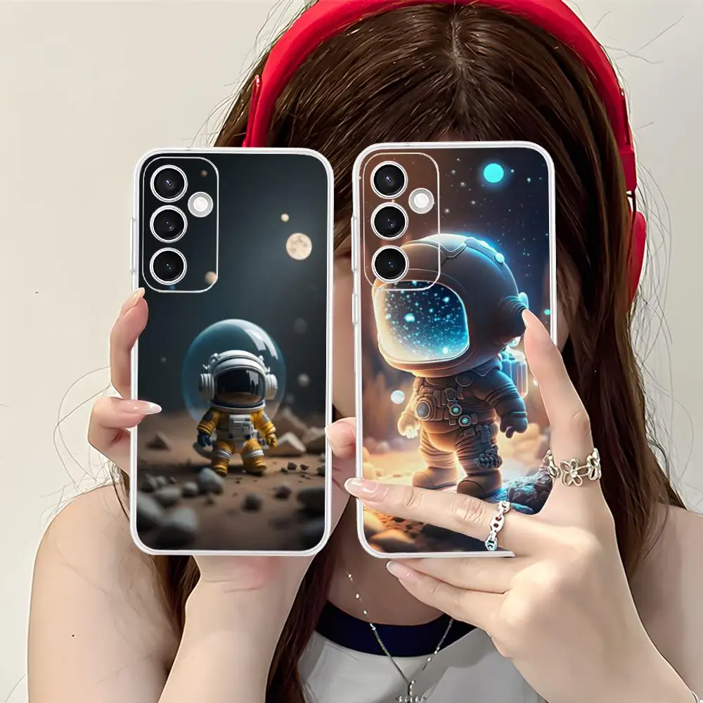 Cute Astronaut Phone Case for Samsung Galaxy S25 S24 S23 S22 S21Plus FE Ultra Soft TPU Clear Shockproof Cover