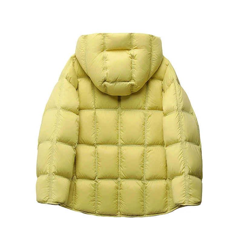 Schinteon feminino luz branca para baixo jaqueta com capuz solto sobre o tamanho casual outono inverno outwear quadrado quente casaco curto 2025 novo